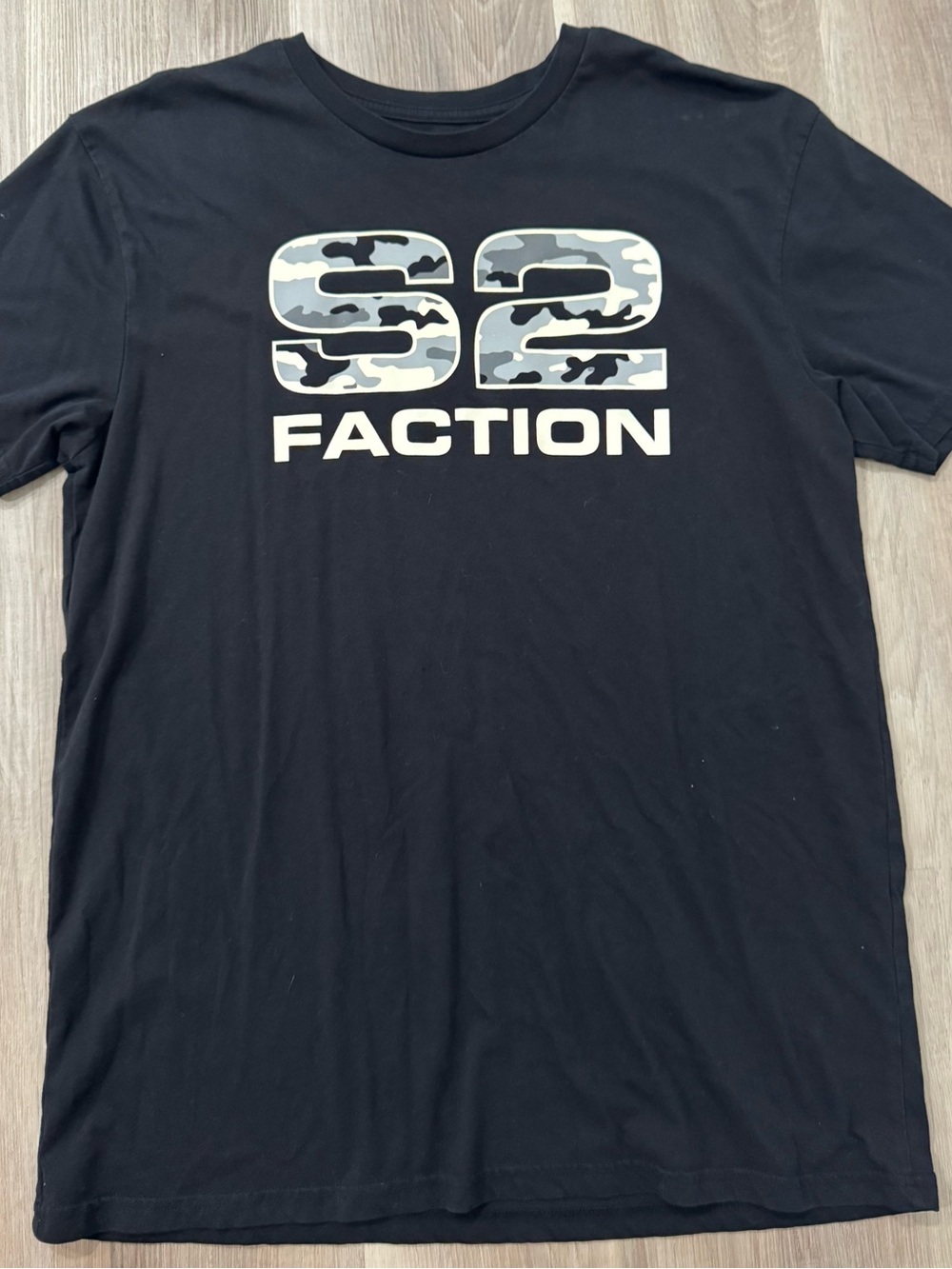 Black Graphic Tee with Grey Camo 'S2' Print